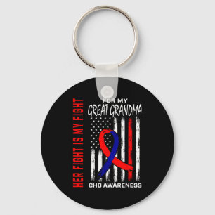 Her Fight Great Grandma Chd Awareness American Fla Keychain
