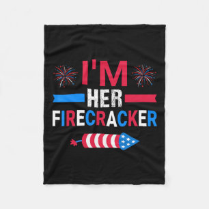 Her Firecracker July 4th Matching Couple For Here Fleece Blanket