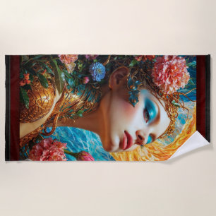 Her Floral Delights AI Concept Art by Xzendor7 Beach Towel