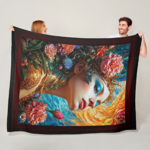 Her Floral Delights AI Concept Art by Xzendor7 Fleece Blanket