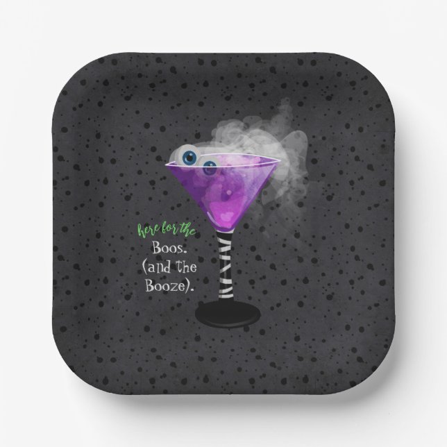 Her for the Boos and Booze Adult Halloween Party Paper Plate (Front)