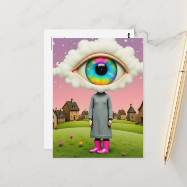 Her head in the clouds surreal art postcard (Front/Back In Situ)