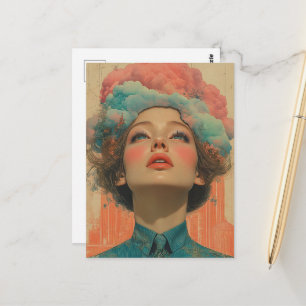Her Head In the Clouds Surreal Collage Art Postcard