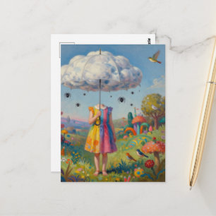 Her Head Was In the Clouds Colourful Surreal Art Postcard