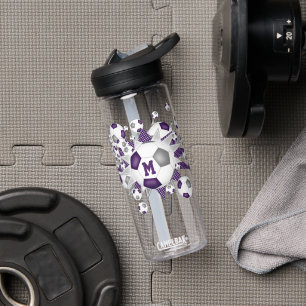 her jersey number purple grey soccer ball blowout water bottle