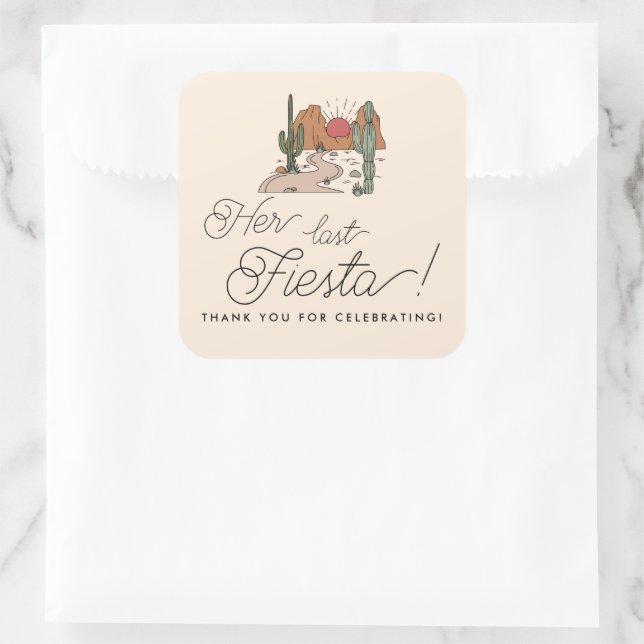 Her Last Fiesta Boho Desert Bachelorette Favour Square Sticker (Bag)