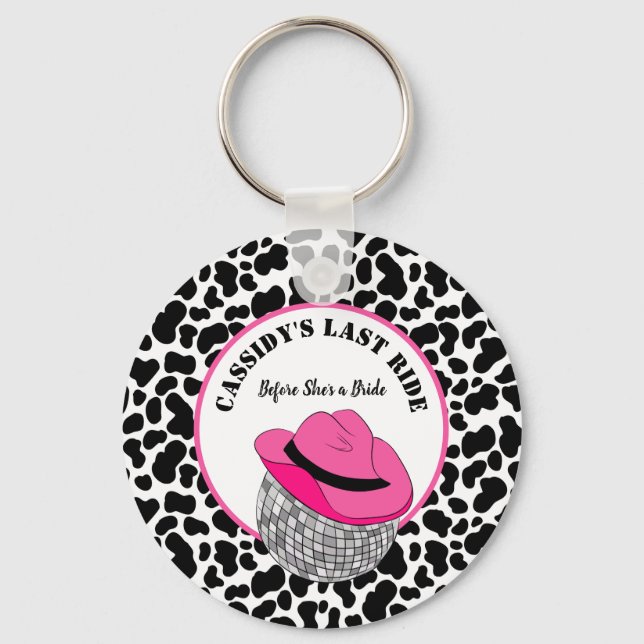 Her Last Ride Disco Cowgirl Bachelorette Party Keychain (Front)