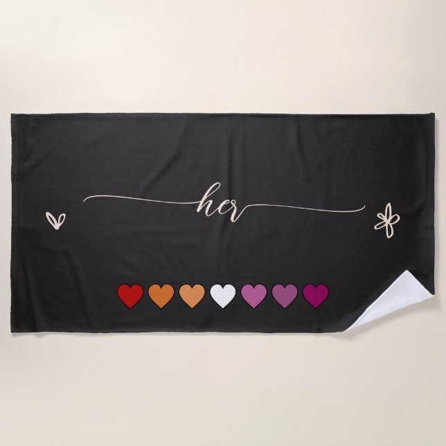 Her Lesbian Hearts Beach Towel (Front)