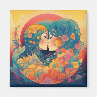 Her Love, Her Way | Lesbian Kiss Art Deco Style Magnet