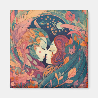 Her Love, Her Way | Lesbian Kiss Art Deco Style Magnet