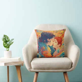 Her Love, Her Way | Lesbian Kiss Art Deco Style Throw Pillow