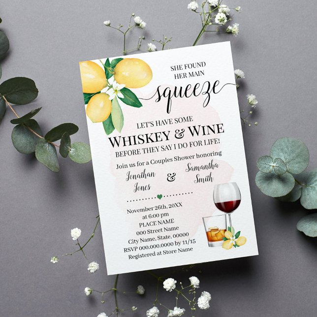 Her Main Squeeze Whiskey & Wine Pink Bridal Shower Invitation (Creator Uploaded)