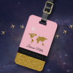 Her modern chic travel pink luggage tag<br><div class="desc">A modern, elegant and feminine design with a faux gold stripe, the worldmap and an airplane, personalized with her name... a stylish pink item for classy travelers... A luggage tag with a name is important for several practical reasons when travelling. Firstly, it serves as a quick and easy way to...</div>