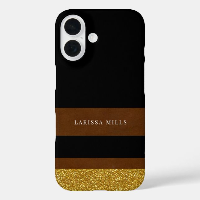 Her Modern Classy Brown Gold Black Case-Mate iPhone Case (Back)