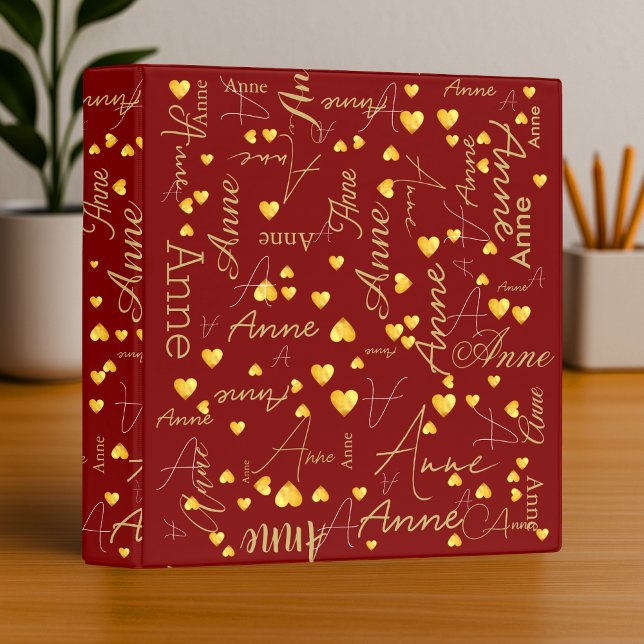 Her Name and Gold Hearts all over dark red Binder (Creator Uploaded)