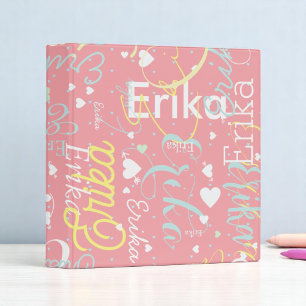 Her Name and Romantic Hearts Over Blush Pink Binder