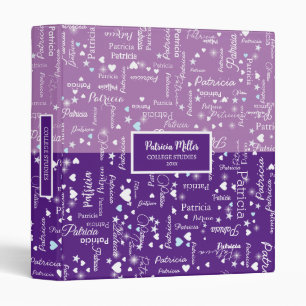 Her Name & Hearts Purple Lavender College Studies Binder