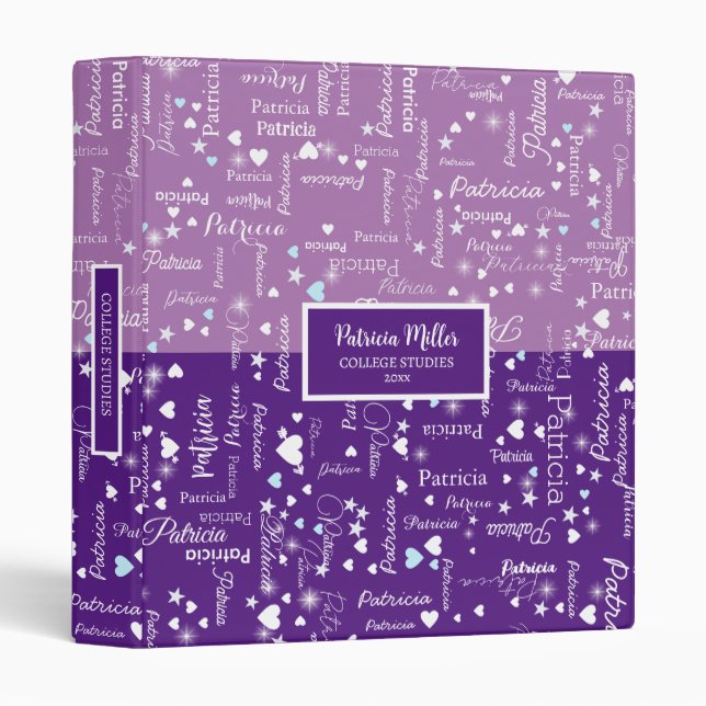 Her Name & Hearts Purple Lavender College Studies Binder (Front/Spine)