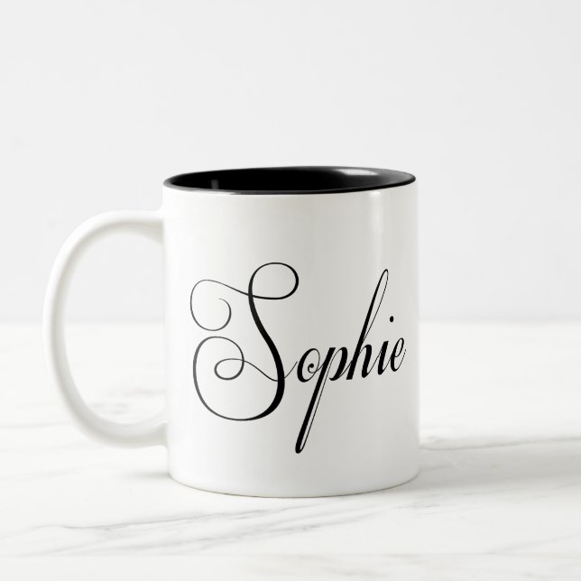 Her Name Is Sophie Calligraphy Two-Tone Coffee Mug (Left)