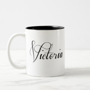 Her Name Is Victoria Calligraphy Two-Tone Coffee Mug