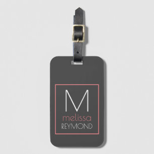 Her name monogram modern grey & pink luggage tag