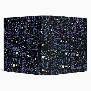 Her Name Repeated with Cute Hearts Girly Black Binder
