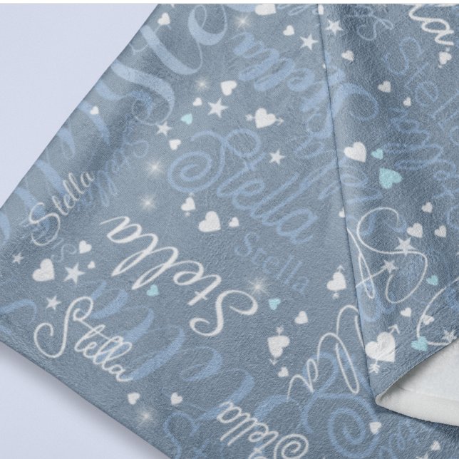 Her Name, Splashed Cute Hearts and Stars Blue Fleece Blanket (Creator Uploaded)