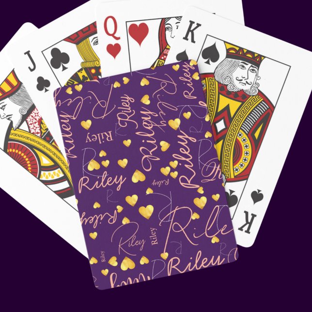 Her Name with Gold Hearts Purple Playing Cards (Creator Uploaded)