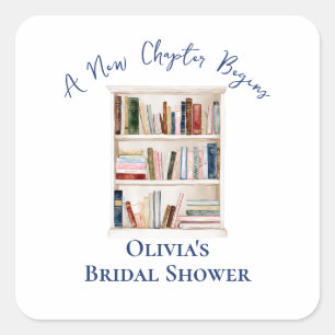 Her New Chapter Begins Book themed Bridal Shower Square Sticker