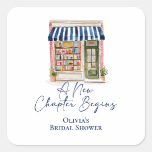 Her New Chapter Begins Book themed Bridal Shower Square Sticker