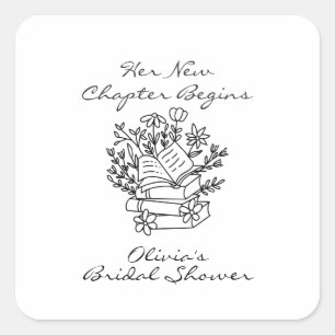Her New Chapter Begins Book themed Bridal Shower Square Sticker