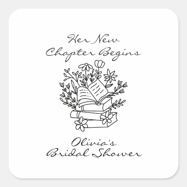Her New Chapter Begins Book themed Bridal Shower Square Sticker (Front)