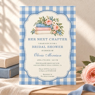 Her Next Chapter Book Floral Gingham Bridal Shower Invitation