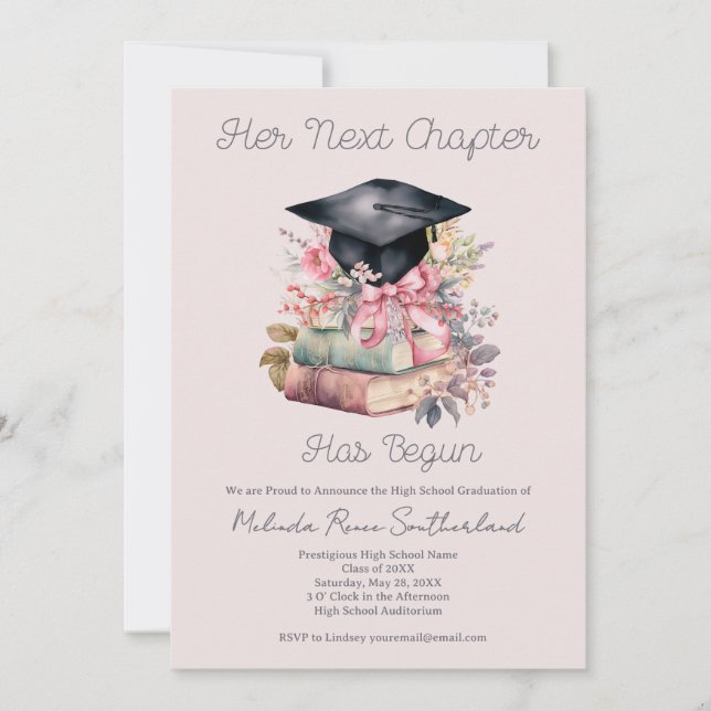 Her Next Chapter Books Graduation Announcement (Front)