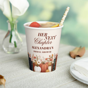 Her Next Chapter Fall Book Theme Bridal Shower Paper Cups