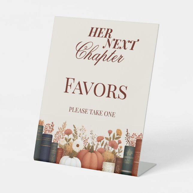 Her Next Chapter Fall Book Theme Bridal Shower Pedestal Sign (Front)