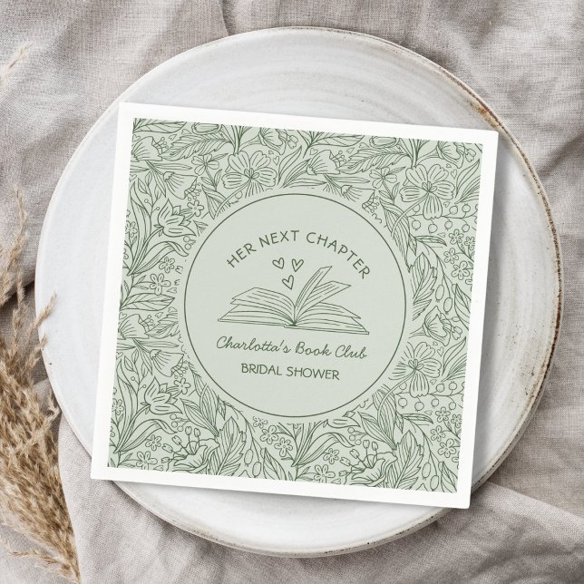 Her Next Chapter Green Book Club Bridal Shower Napkin (Her Next Chapter Green Book Club Bridal Shower Napkins)