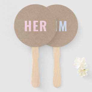 Her or Him? Bride Groom Rustic Kraft Wedding Game Hand Fan