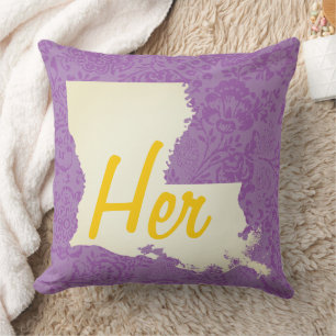 Her or Him Louisiana State Floral Throw Pillow