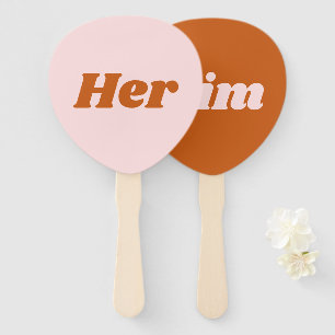 Her or Him Pink Orange Disco Wedding Game Hand Fan