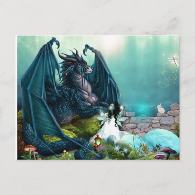 Her Pet Fantasy Dragon and Fairy Postcard (Front)