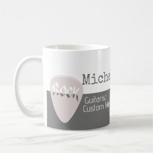 her professional (guitarist) half-grey half-white coffee mug
