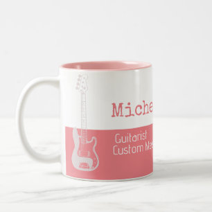 her professional (guitarist) half-pink half-white Two-Tone coffee mug