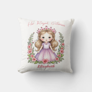 Her Royal Cuteness Princess Pink Throw Pillow