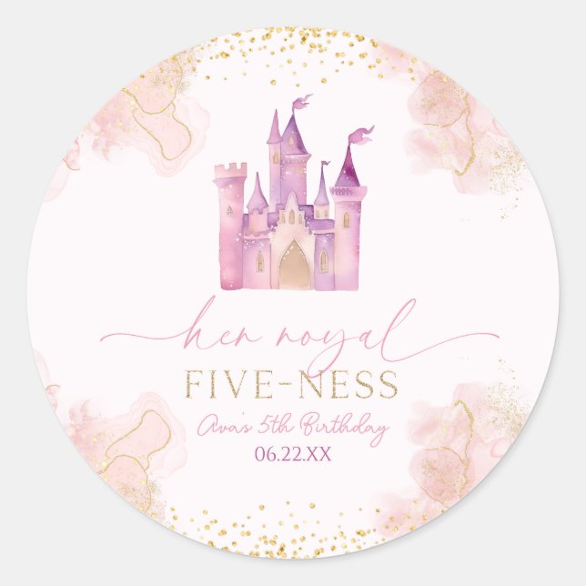 Her Royal Five-Ness Princess 5th Birthday Party Classic Round Sticker (Front)
