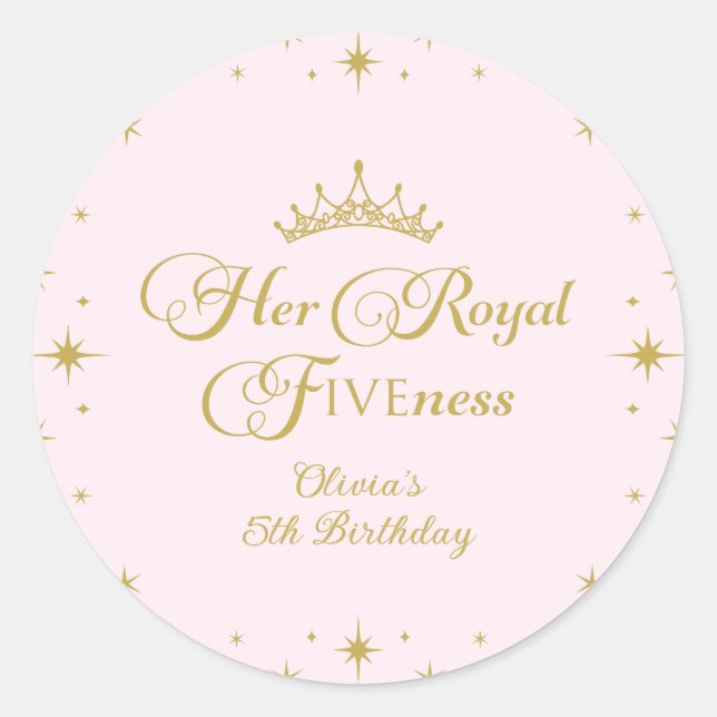 Her Royal Fiveness Gold Princess 5th Birthday Classic Round Sticker (Front)