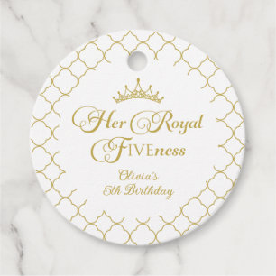 Her Royal Fiveness Gold Princess 5th Birthday Favour Tags
