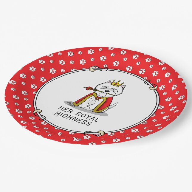 Her Royal Highness Queen Westie Dog Paper Plate (Angled)