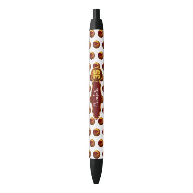 her team colours maroon yellow girls' basketball black ink pen (Front Vertical)