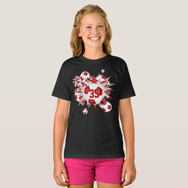 her team jersey number soccer balls stars red T-Shirt (Front Full)